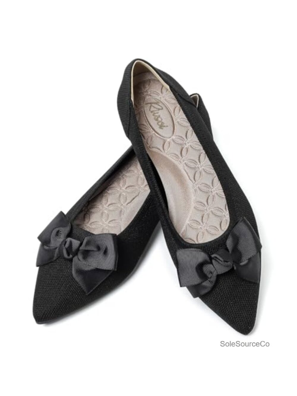 Womens Ballet Flats with Bow, Pointed Toe, Memory Foam, Knit Upper, Non-Slip